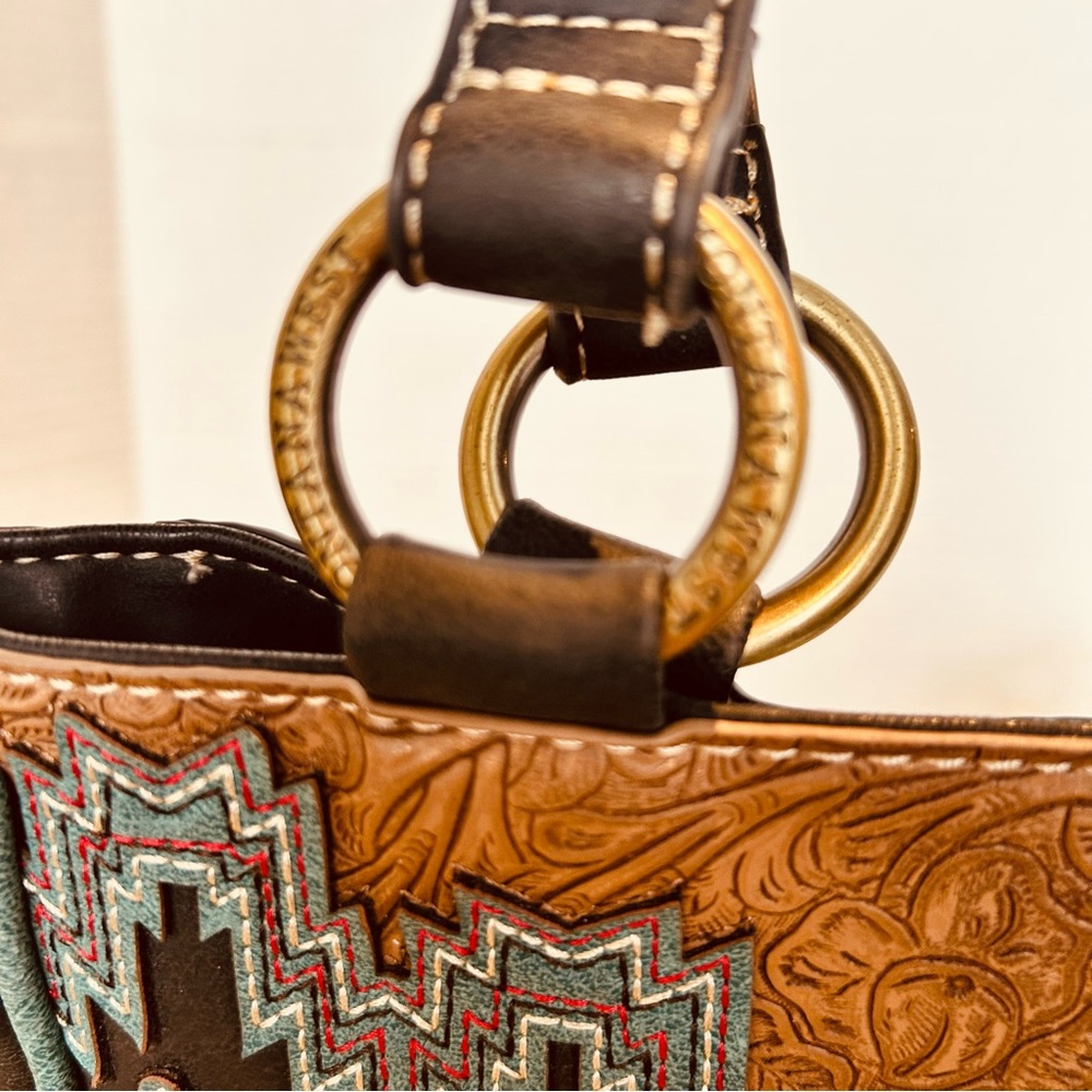 Montana West Embroidered Shoulder Handbag - Black and Brown Aztec Western Design - Picture 6 of 8